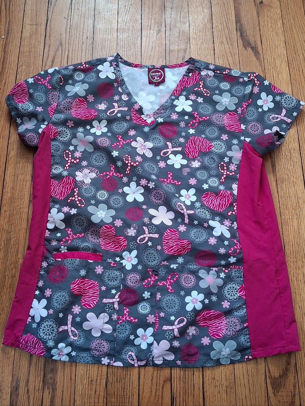 Divine Scrubs by JDM - Women's 100%Polyester Cancer Awareness Small Scrub Top